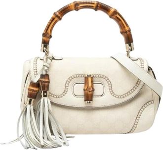 Gucci Pre-owned Handbags, female, White, Size: ONE SIZE Pre-owned New Bamboo GG Canvas Leather Canvas 2way Bag