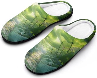 Generic Lotuses Leaf Womens Slippers Warm House Slippers Indoor House Shoes with Anti-Skid Rubber Sole