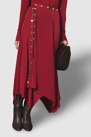 Karen Millen Crepe Hanky Hem Eyelet Maxi Skirt in Burgundy at Nordstrom, Size X-Small
