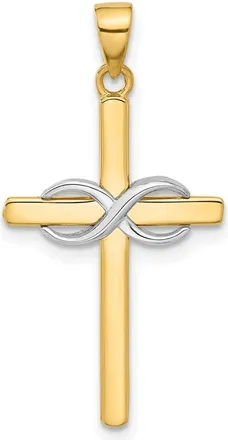 Diamond2Deal 14k Two-tone Gold Polished Infinity Cross Pendant