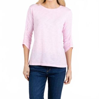 Elliott Lauren Crissy Crew Neck Ruched Sleeve Tee In Petal