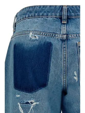 7 For All Mankind Straight-Leg Distressed Cotton Jeans - Blue
