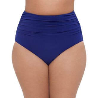 Trimshaper High Waist Shirred Control Swim Brief in Ink at Nordstrom, Size 18W