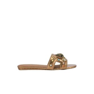 Kurt Geiger Sliders, female, Brown, Size: 11 US Eagle Cut Out Leather Slide Sandals