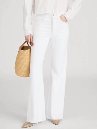 Frame Denim Lax Wide Leg Flare Jeans In White Raw Fray