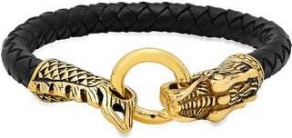 Steeltime Mens Braided Leather Dragon Bracelet in Black/Gold at Nordstrom Rack