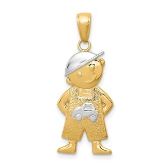 Diamond2Deal 14k Yellow Gold Rhodium Boy Hands in Pockets Pendant