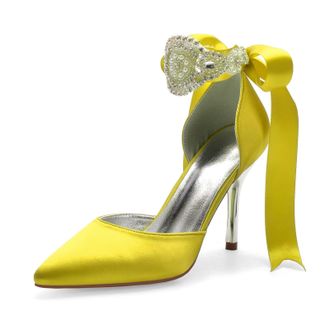 Miyoopark Wedding and Evening Shoes for Women Prom Pumps with Ribbon M531 Yellow UK 7.5