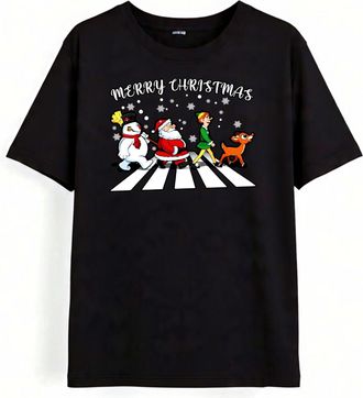 Generic Funny Merry Christmas Abbey Road T-Shirt | Santa Snowman Santa Helper Reindeer Xmas Tee | Festive Top for Men & Women (Black, 3XL)