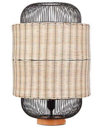 Beliani L&aacute;mpara de mesa rat&aacute;n natural