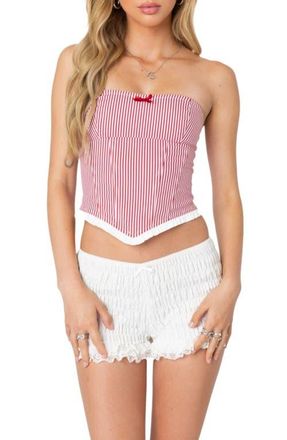 Edikted Hamilton Pinstripe Poplin Crop Corset Top in Red at Nordstrom, Size Medium