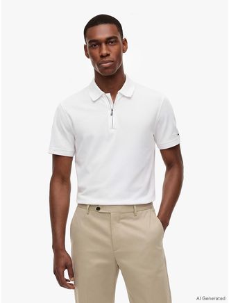Tommy Hilfiger Mens Regular Fit TH Performance Zip Polo - White - XXL
