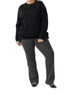 Tricot Chic Fringe Wool Sweater In Black
