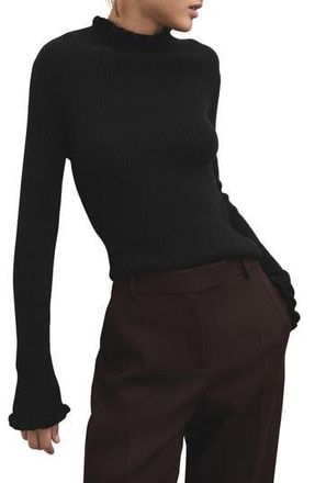 Mango Scallop Mock Neck Sweater in Black at Nordstrom Rack, Size Small