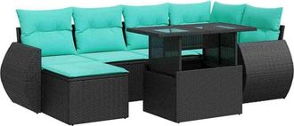 vidaXL 7 Piece Garden Sofa Set with Cushions Black Poly Rattan Acacia vidaXL