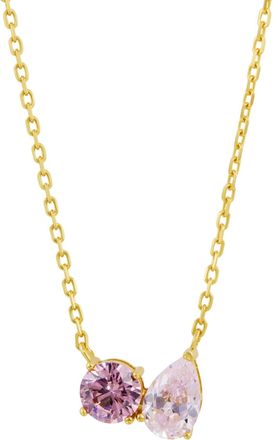 Savvy Cie Jewels GOLD PLATED OVER STERLING SILVER.925 TOI ET MOI ROUND AND PEAR MULTI COLOR CZ PENDANT NACKLACE