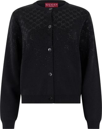 Gucci Truien & Vesten, Dames, Zwart, S, Wol, Fijn wollen vest met GG-kristallen
