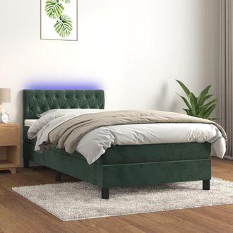 vidaXL Cama Box Spring Colch&oacute;n Y Led Terciopelo Verde Oscuro 90x190 Cm Vidaxl