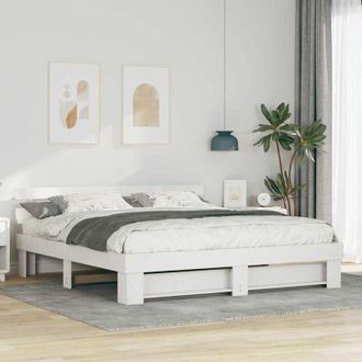 vidaXL Estructura De Cama Con Cabecera Blanco Madera Maciza De Pino Vidaxl