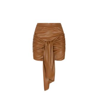 Elisabetta Franchi Knotted Drape Short Skirt - female - Elisabetta Franchi - Leather Skirts - Brown - XS - Skirts