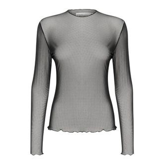Karen by Simonsen Mesh Top Meteorite Lange Mouw Tee - Dames - Longsleeves - Zwart - XS - Polyester - Tops