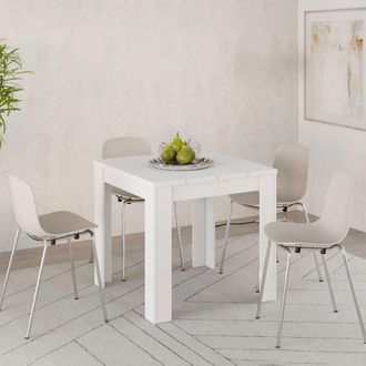 Dmora Tavolo Fisso Trosa, 4 Posti, Ripiano Effetto Dogato, Forma Quadrato, 80x80x76h Cm Bianco Opaco