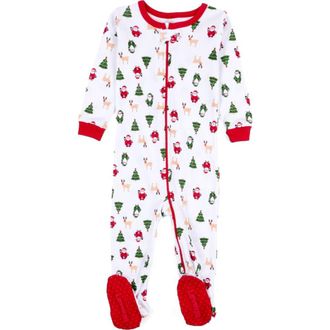 Leveret Footed Printed Cotton Pajamas, Animal, Holiday & Fun Prints in Christmas Icons at Nordstrom, Size 18-24M
