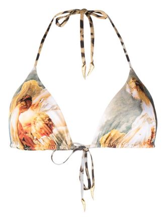 Roberto Cavalli illustration-print halterneck bikini top - women - Polyamide/Elastane - 44 - Brown