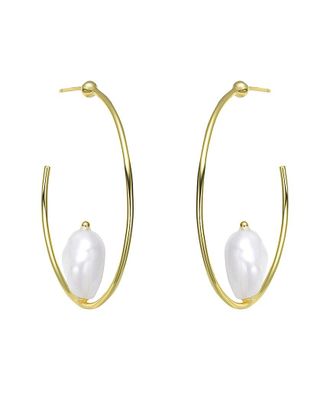 Genevive 18K Over Silver 14Mm Freshwater Pearl Earrings