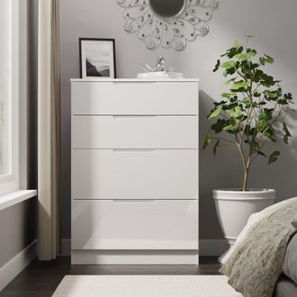 Lewis's Milan 4 Drawer Deep Chest in White Gloss & White - Ready Assembled - Lewiss Home | TJ Hughes