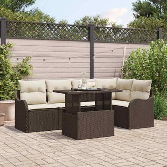 vidaXL Vidaxl - Conjunto De Sof&aacute; De Jard&iacute;n Manual 6 Pcs Marr&oacute;n 100 X 55 X 73 Cm