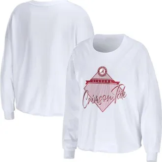 WEAR by Erin Andrews Womens WEAR by Erin Andrews White Alabama Crimson Tide Diamond Long Sleeve Cropped T-Shirt at Nordstrom, Size Xx-Large
