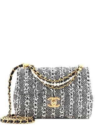 Chanel Pearl Chain CC Flap Bag Quilted Tweed Mini crossbody bag - Nero