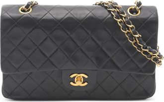 Chanel Borsa a spalla Double Flap in pelle di agnello 1996-1997 - Nero