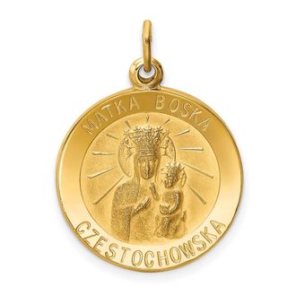 Diamond2Deal 14k Yellow Gold Satin Solid Matka Boska Czestochowska Medal Pendant