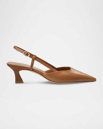 Stuart Weitzman Vinnie Leather Kitten Slingback Pumps