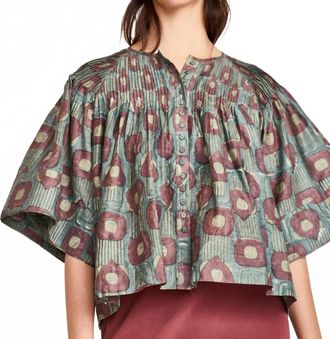 Mirth Kerala Wide Sleeves Blouse In Mallard Coeur