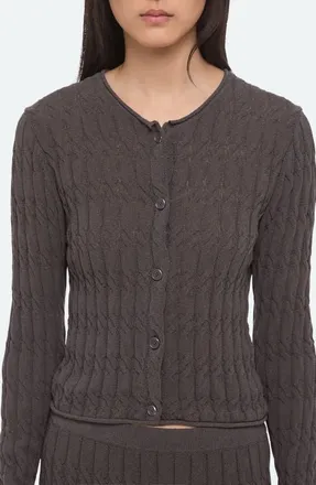 Helmut Lang Cable Stitch Crop Cardigan in Gravel at Nordstrom, Size X-Small