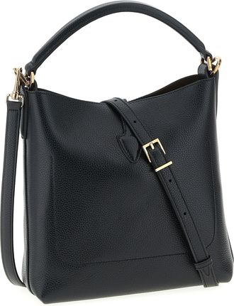 Tod's Womens Hammered Calfskin Bucket Bag Black Leather