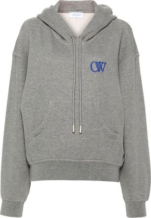 Off-white embroidered-logo cotton hoodie - women - Cotton - L - Grey