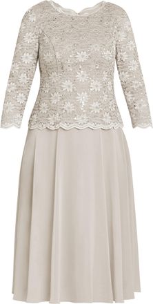 Gina Bacconi Midi-Length Dress with Lace Bodice & Chiffon Skirt, Taupe, 18