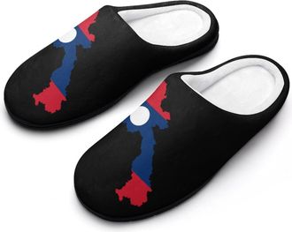 Generic Laos Map Flag Womens Cotton Slipper Comfortable Cozy Plush Slippers Anti-Skid Indoor House Closed Toe Shoes