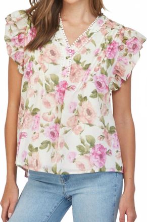 Fate Floral Flutter Sleeve Top In Multi
