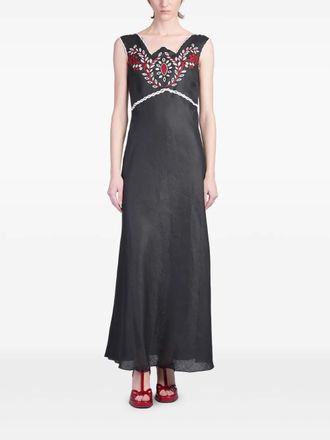 Holy Caftan embroidery-detail maxi dress - Black