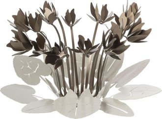 Arti e Mestieri Centrotavola Decorativo Ciclamino &Oslash;38 Cm In Ferro Color Avorio E Bronzo Design Floreale Moderno Per Tavolo O Soggiorno Made In Italy