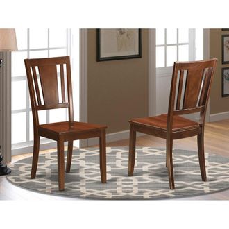 East West Furniture Dudley Dining Chair with Wood Seat in Mahogany Finish, Set of 2