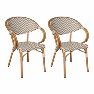 Mobili Rebecca Set de 2 silla de jard&iacute;n de aluminio marr&oacute;n y blanco 84x57x57