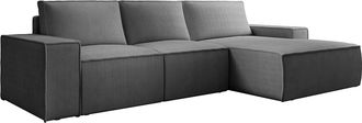 Vente-Unique Gran sof&aacute; cama rinconera derecha de pana gris antracita AMELIA