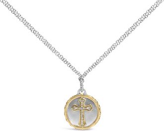 House of Brilliance 14K Yellow Gold Plated Sterling Silver 1/10 Cttw Diamond Cross Medallion Pendant Necklace