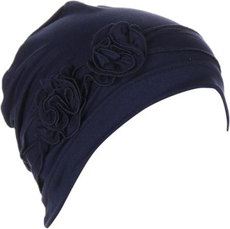 Generic Chemo Headwear Bamboo Wig Scalp Liner Scarf Soft Turban Cap Lightweight Alopecia Bandana Head Cover Beanie (Navy with Flower)